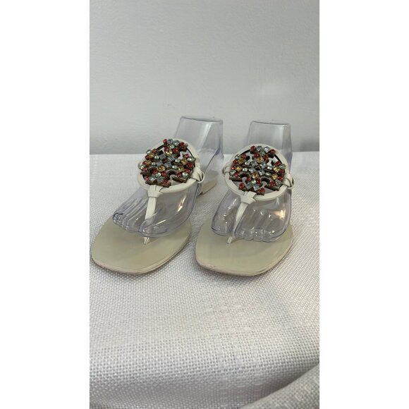 Tory Burch Crystal Miller Square Toe Calf Leather / Embellished Sandals Size 8.5 - Picture 2 of 4